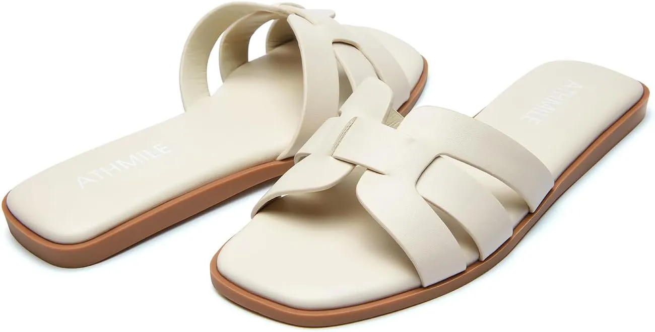 ATHMILE Womens Sandals Dressy Summer Flat Beach Comfortable Cute Sandals for Women Slides Casual Dress Sandal 2024 Size 6-11