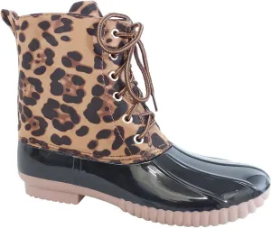 AXNY Women's Lace Up Two Tone Combat Style Calf Rain Boots