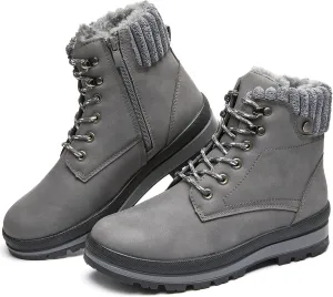 BABUDOG Womens Waterproof Ankle Boots for Outdoor (Non Slip Outsole),Fashion Combat Boots with Side Zipper,Warm Fur Lined Winter Snow Boots