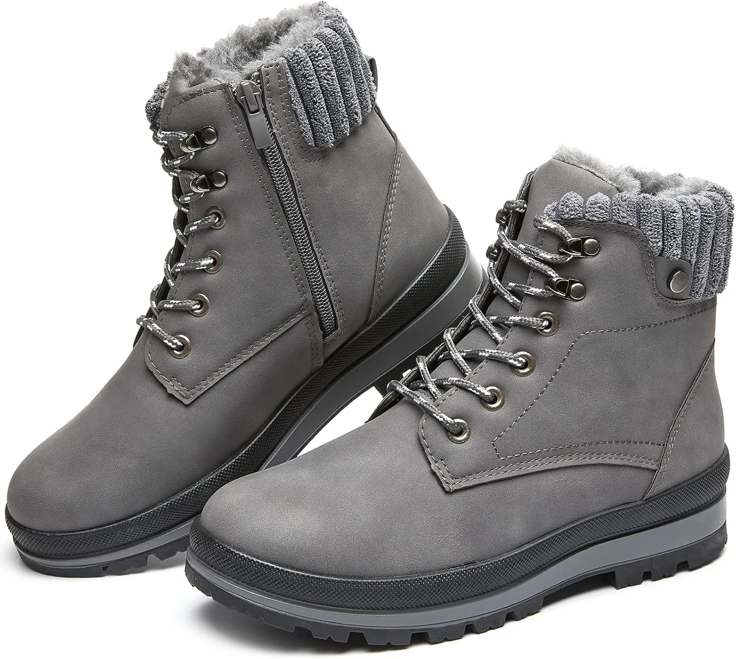 BABUDOG Womens Waterproof Ankle Boots for Outdoor (Non Slip Outsole),Fashion Combat Boots with Side Zipper,Warm Fur Lined Winter Snow Boots