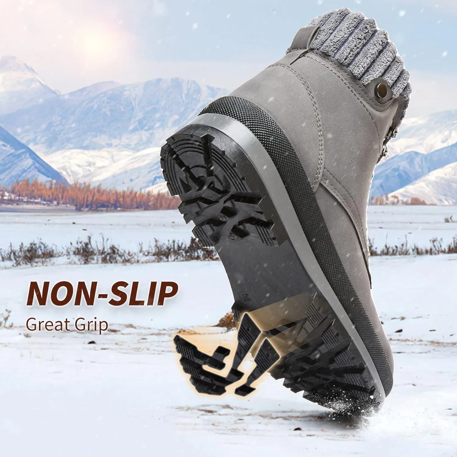 BABUDOG Womens Waterproof Ankle Boots for Outdoor (Non Slip Outsole),Fashion Combat Boots with Side Zipper,Warm Fur Lined Winter Snow Boots