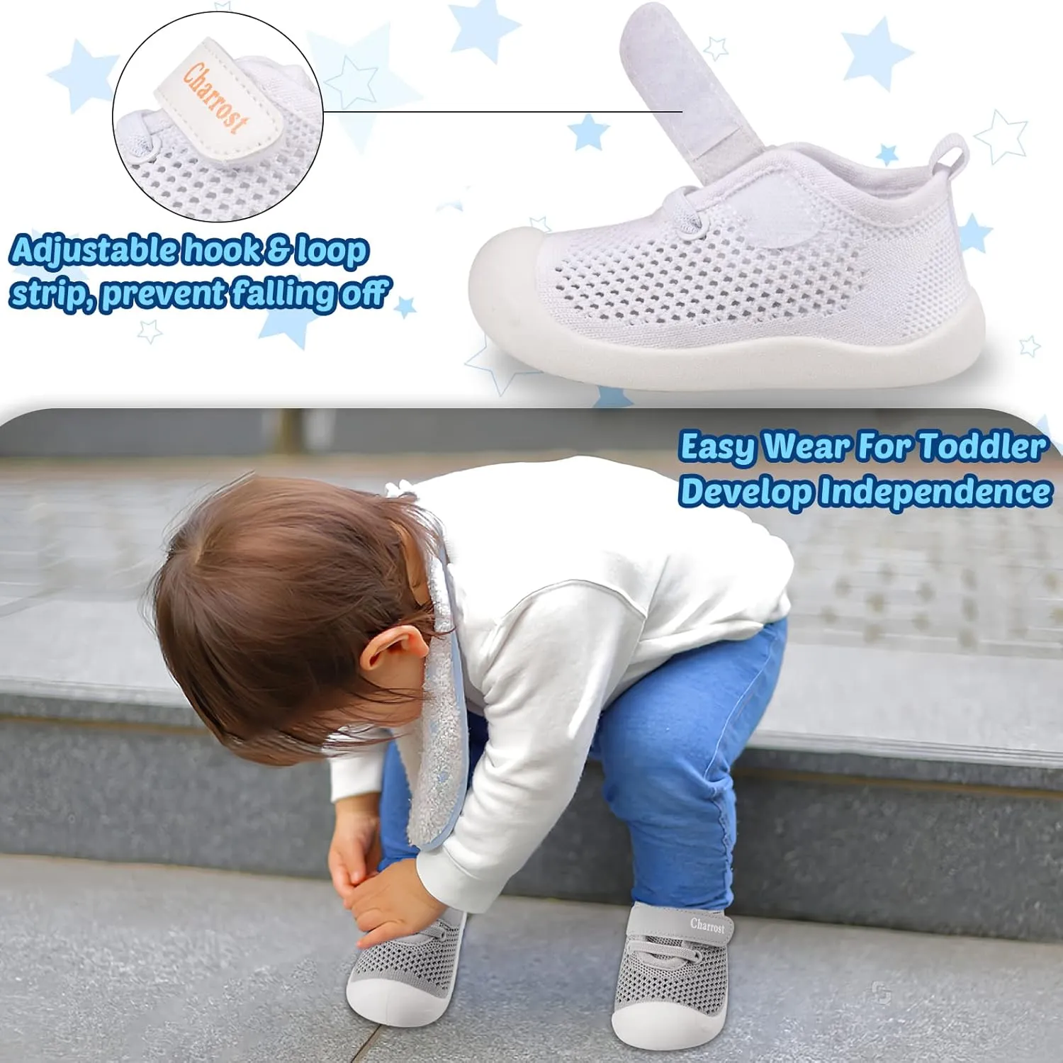 Baby First-Walking Shoes 1-4 Years Kid Shoes Trainers Toddler Infant Boys Girls Soft Sole Non Slip Cotton Canvas Mesh Breathable Lightweight TPR Material Slip-on Sneakers Outdoor