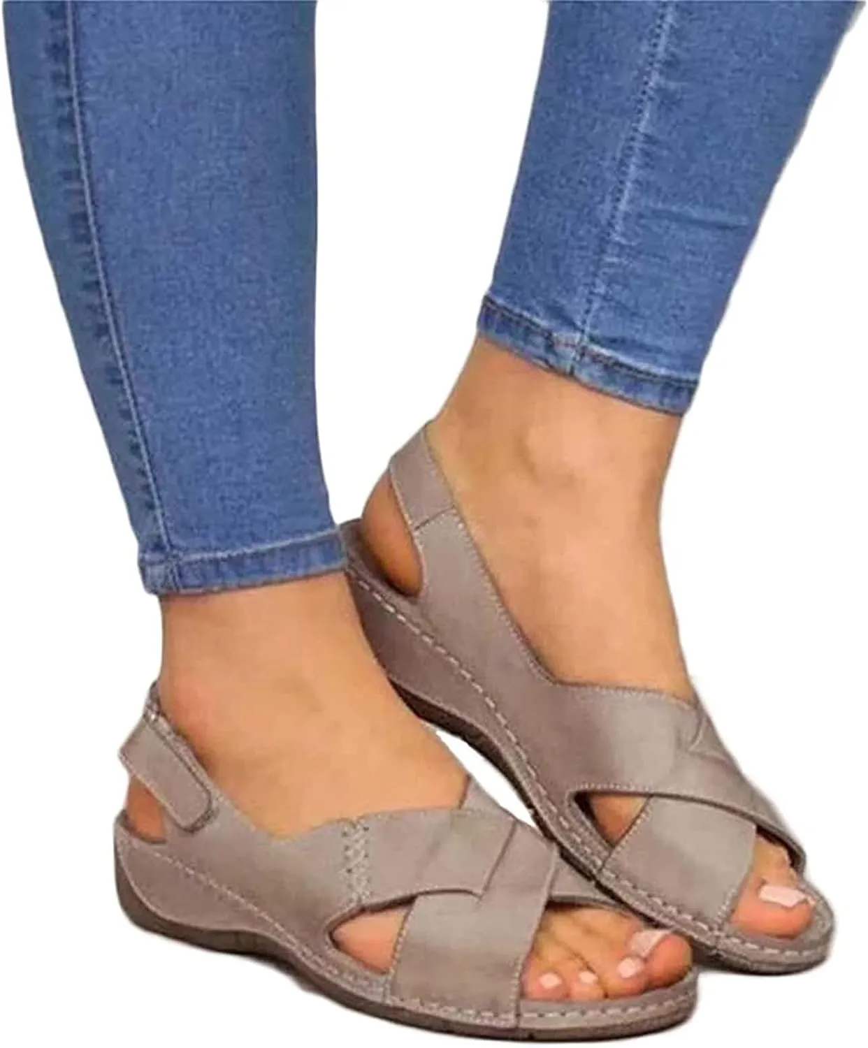 BBPM Women's Elegant Wedge Heel Espadrilles Platform Sandals Open Toe Non Slip Outdoor Mules Casual Beach Wedges Slides,Brass,EU36/US5