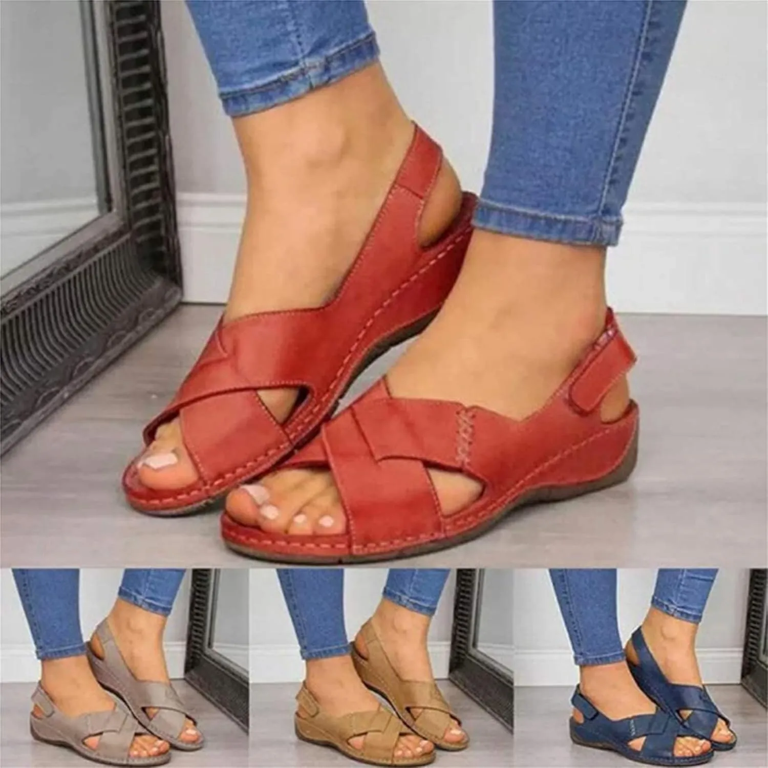BBPM Women's Elegant Wedge Heel Espadrilles Platform Sandals Open Toe Non Slip Outdoor Mules Casual Beach Wedges Slides,Brass,EU36/US5