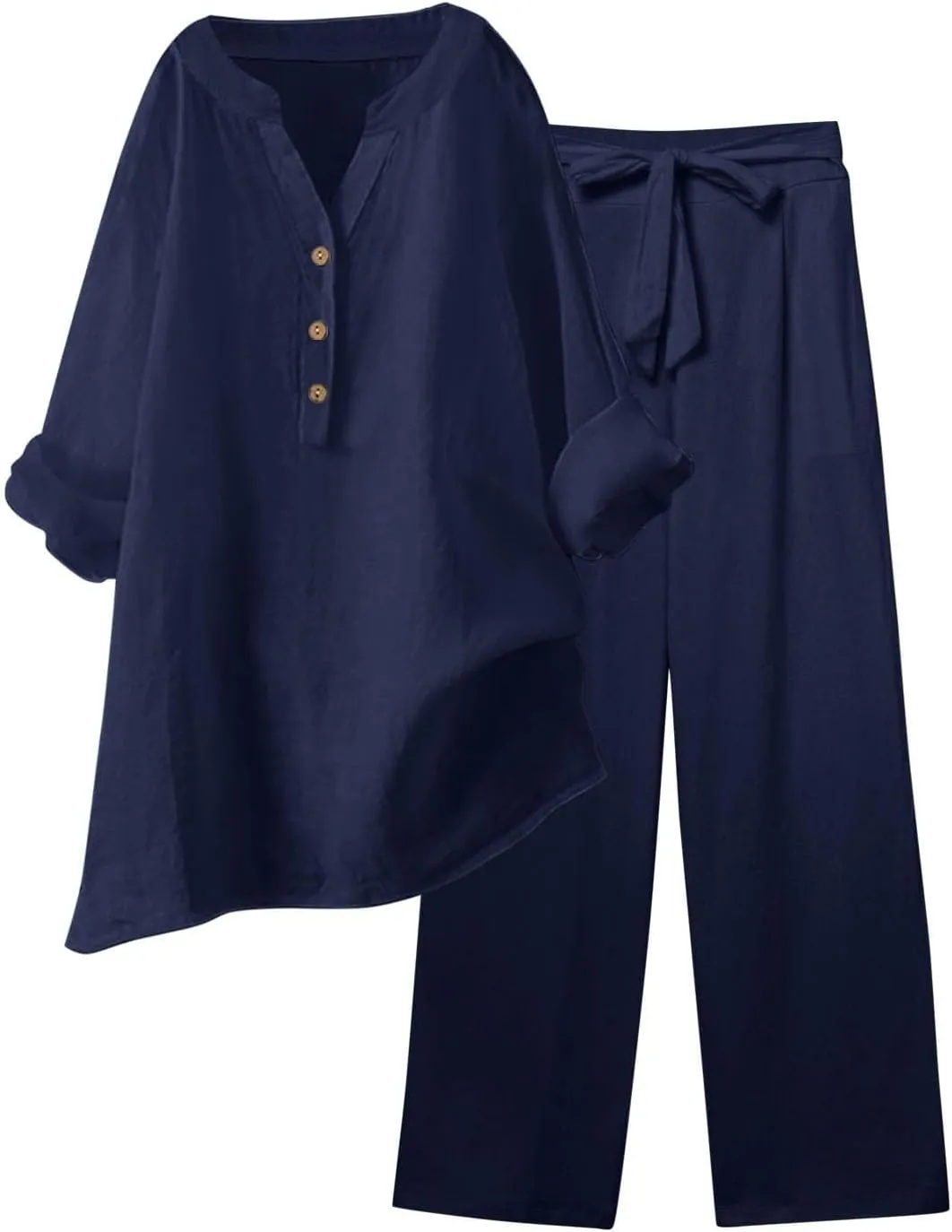 Beach Vacation Clothes for Women Summer Linen Matching 2 Piece Sets Casual Loose Oversized Drawstring Pants Outfits