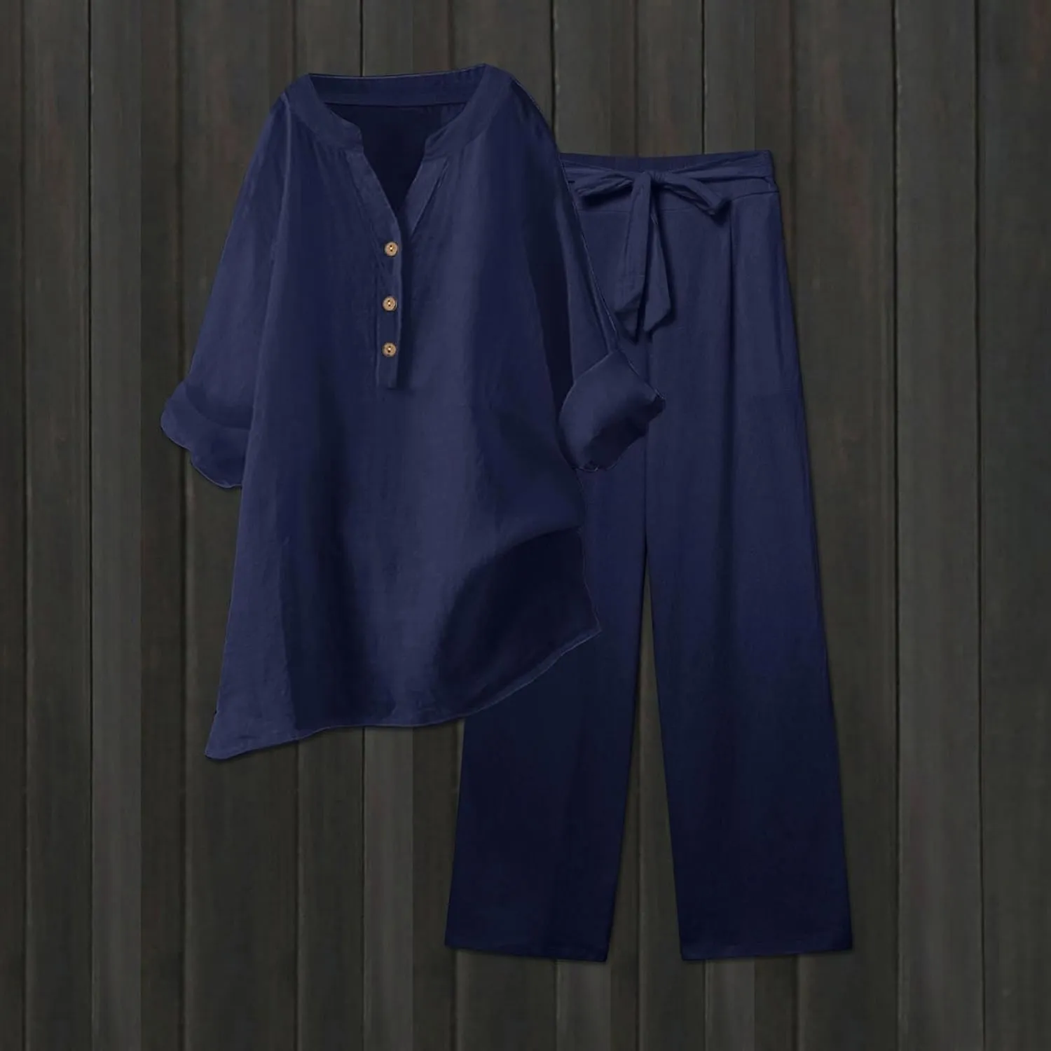 Beach Vacation Clothes for Women Summer Linen Matching 2 Piece Sets Casual Loose Oversized Drawstring Pants Outfits