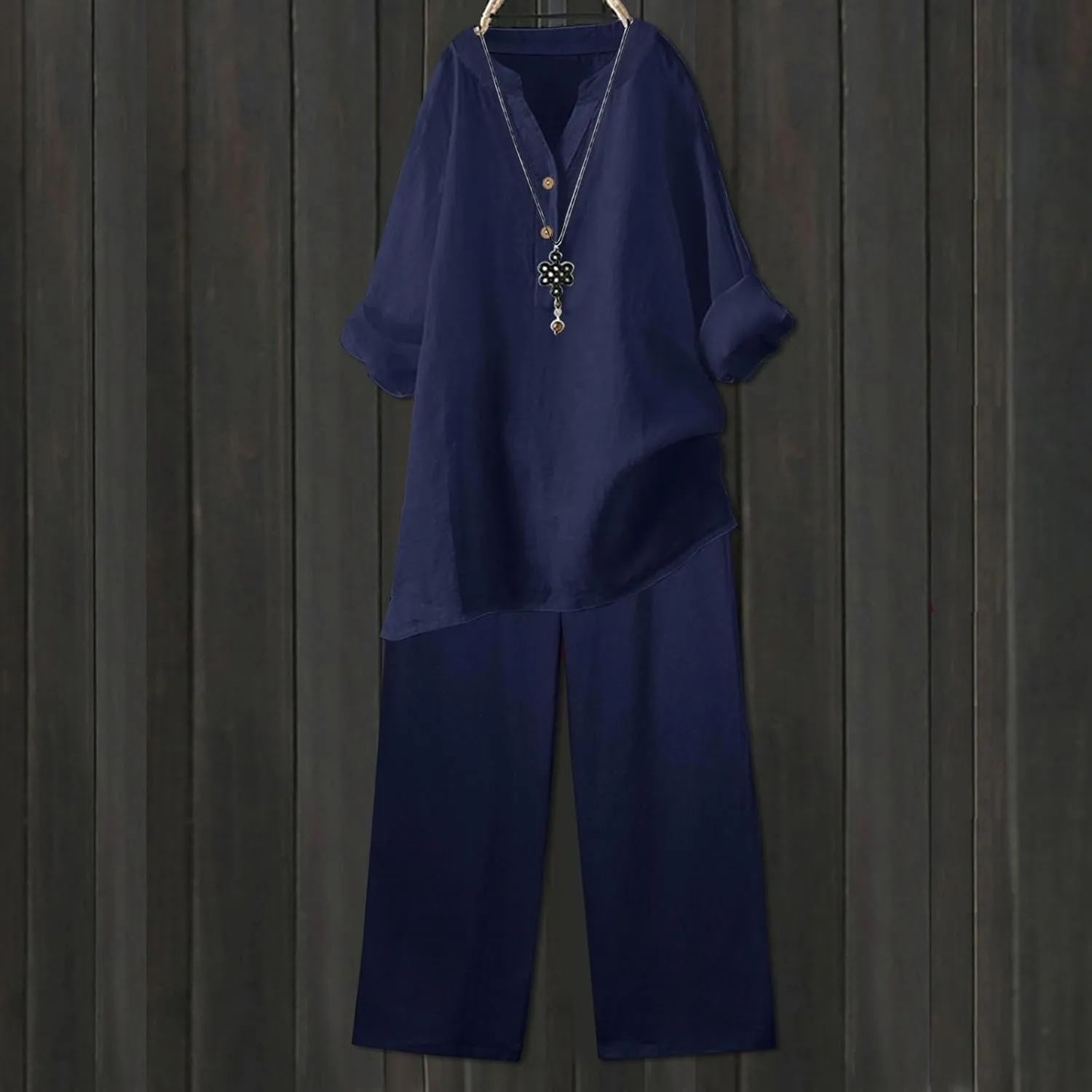 Beach Vacation Clothes for Women Summer Linen Matching 2 Piece Sets Casual Loose Oversized Drawstring Pants Outfits