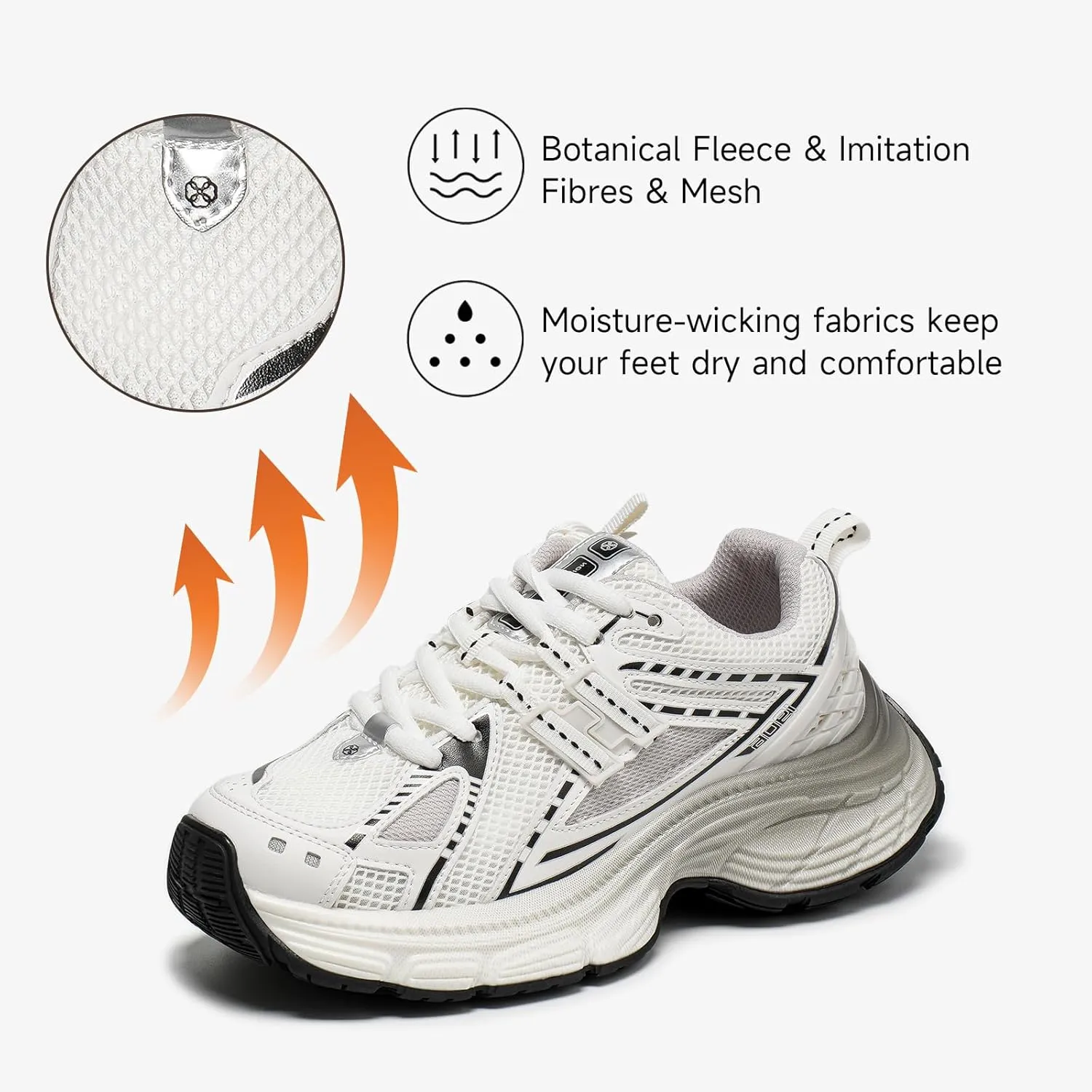 BEAU TODAY Chunky Sneakers for Women, Womens Fashion Sneakers, Lightweight Leather Sneakers for Women, Comfortable Casual Lace-Up Breathable Dad Shoes