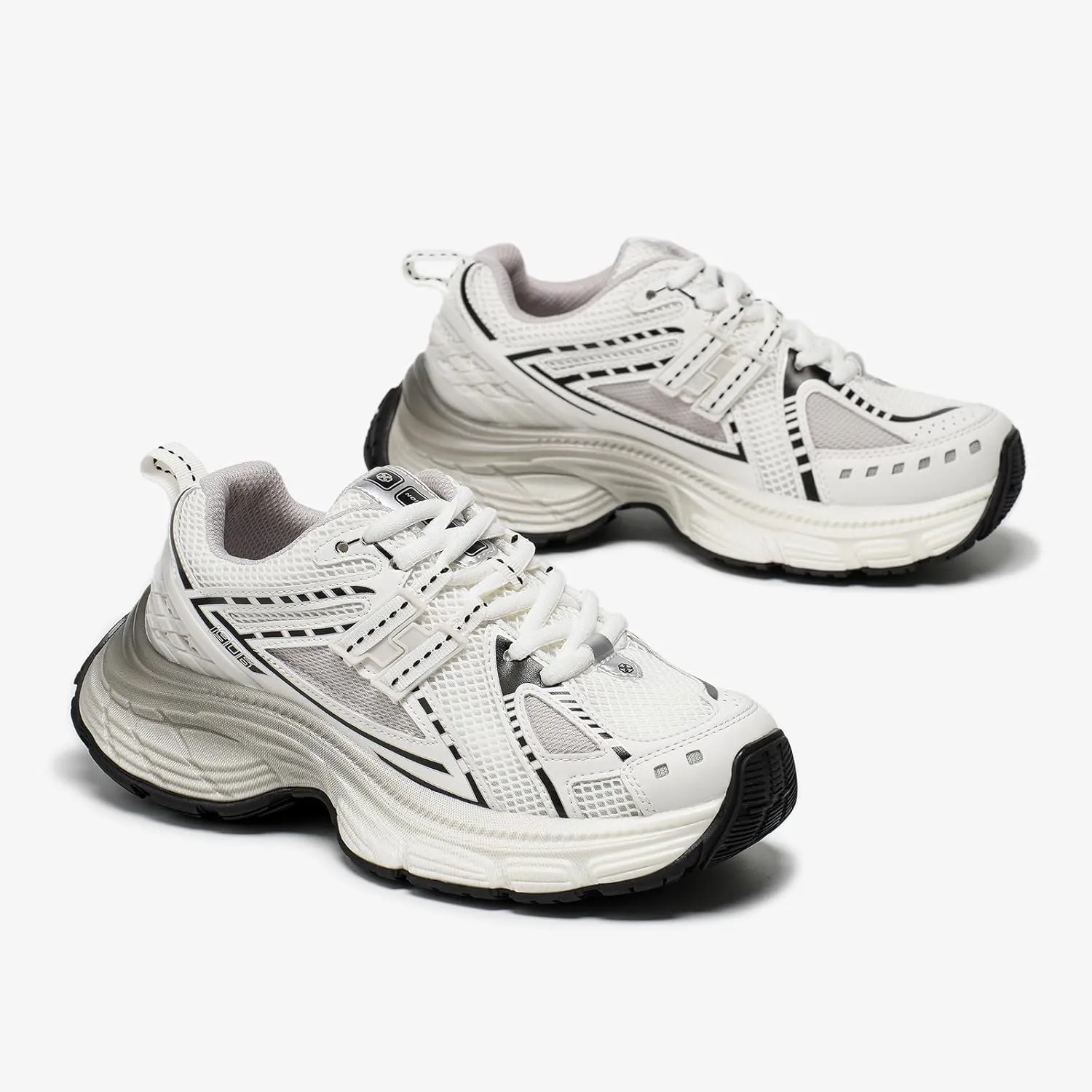 BEAU TODAY Chunky Sneakers for Women, Womens Fashion Sneakers, Lightweight Leather Sneakers for Women, Comfortable Casual Lace-Up Breathable Dad Shoes