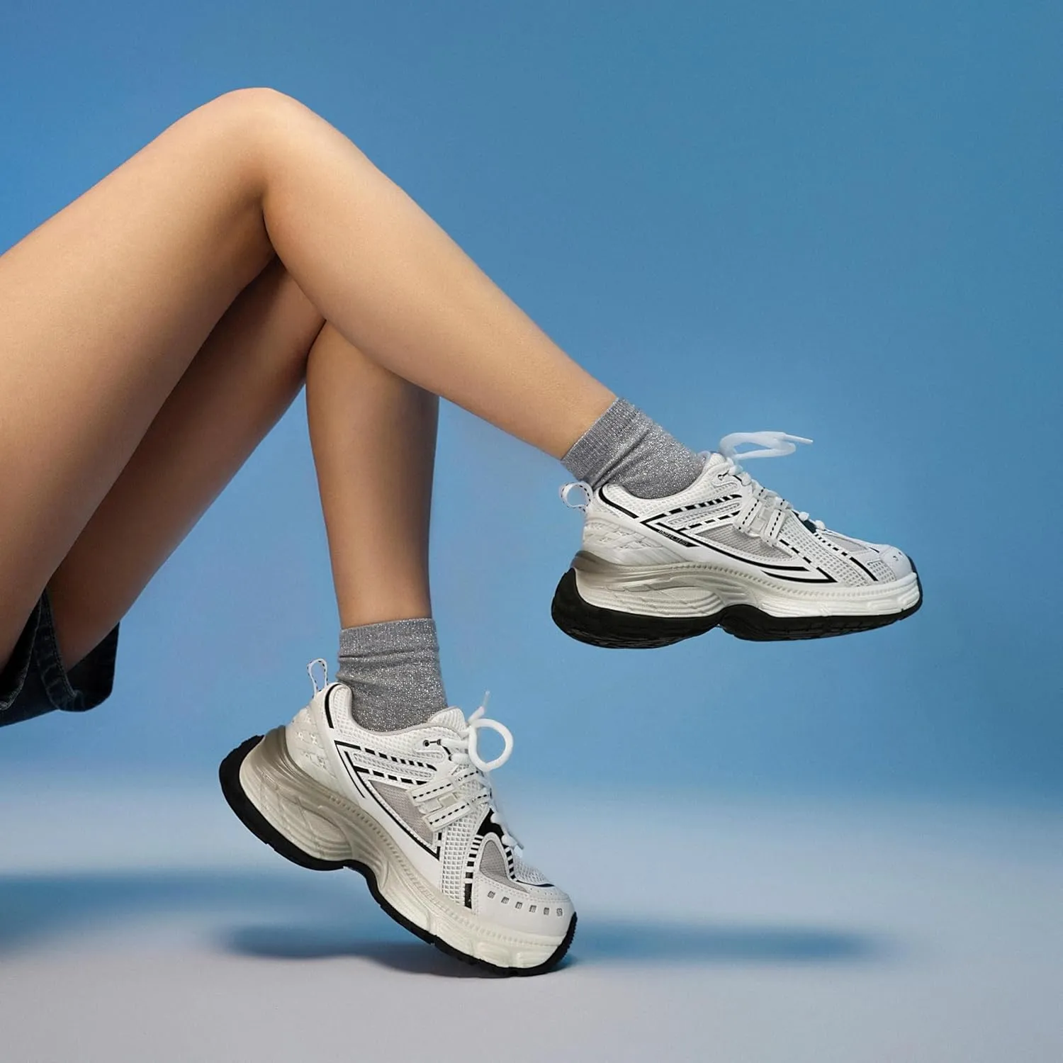 BEAU TODAY Chunky Sneakers for Women, Womens Fashion Sneakers, Lightweight Leather Sneakers for Women, Comfortable Casual Lace-Up Breathable Dad Shoes