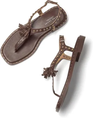BEAU TODAY Women’s Sandals Shoes, Thong Flat Sandals for Women, Leather Summer Beach Shoes, Comfortable Dressy Casual Sandals with T-Strap and Adjustable Ankle Buckle