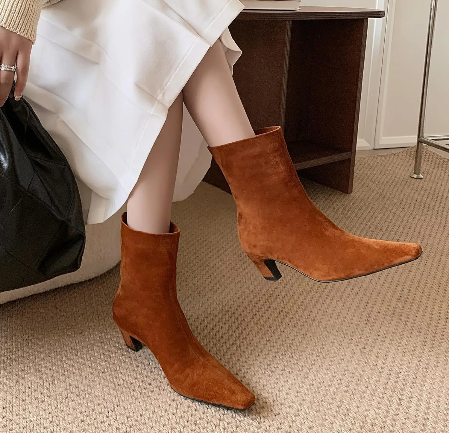 Beauty Cry Women's Booties Kitten Low Heel Square Toe Ankle Boots