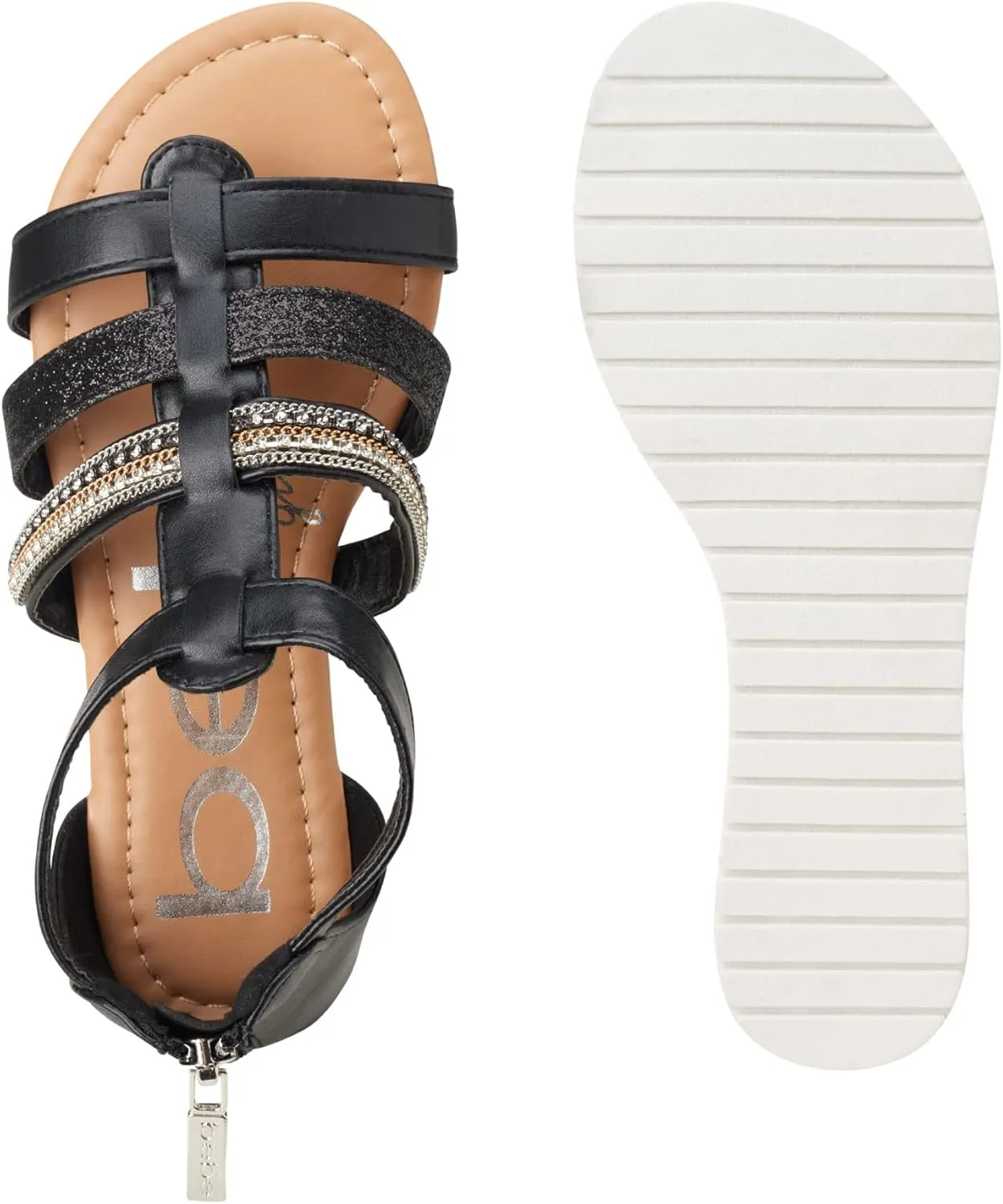 bebe Girls' Sandals - Open Toe Summer Shoes Cute Flat Strappy Gladiator Sandals with Ankle Zipper and Cushioned Sole