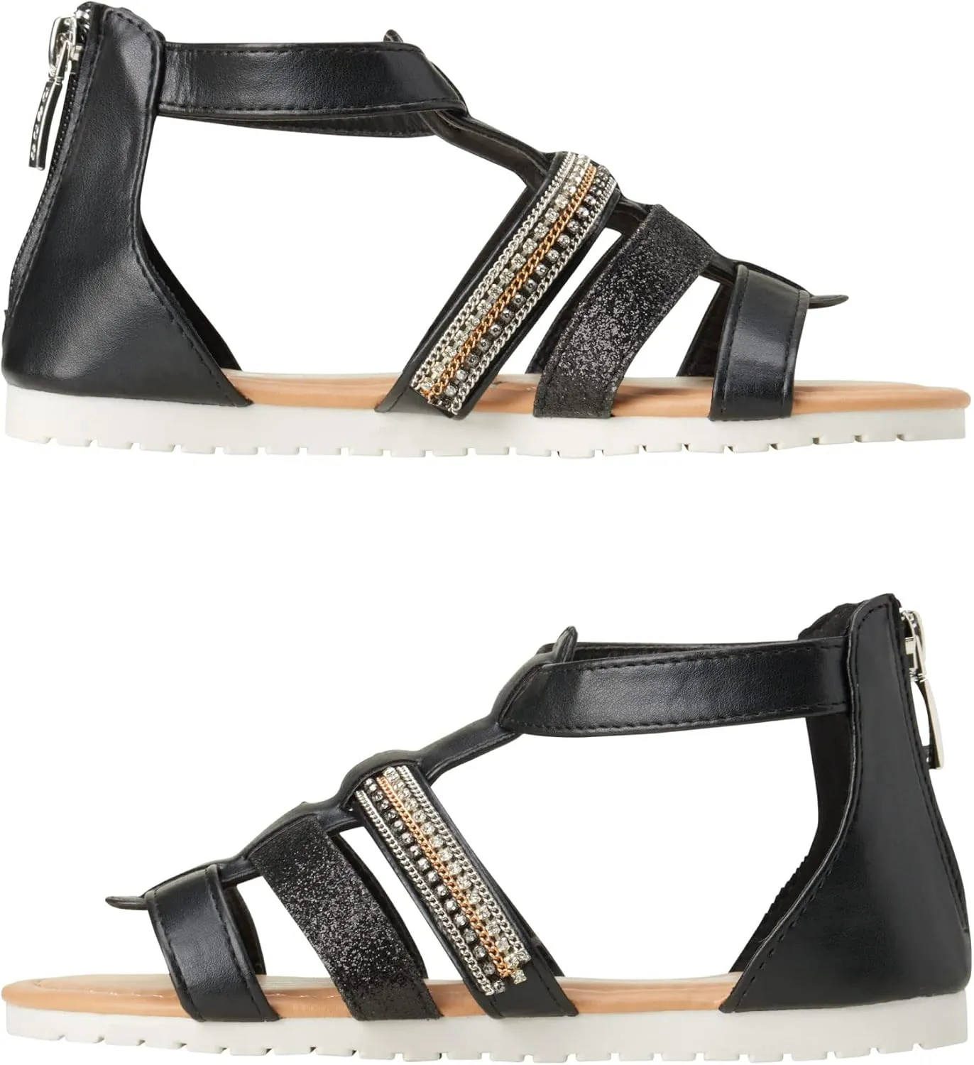 bebe Girls' Sandals - Open Toe Summer Shoes Cute Flat Strappy Gladiator Sandals with Ankle Zipper and Cushioned Sole
