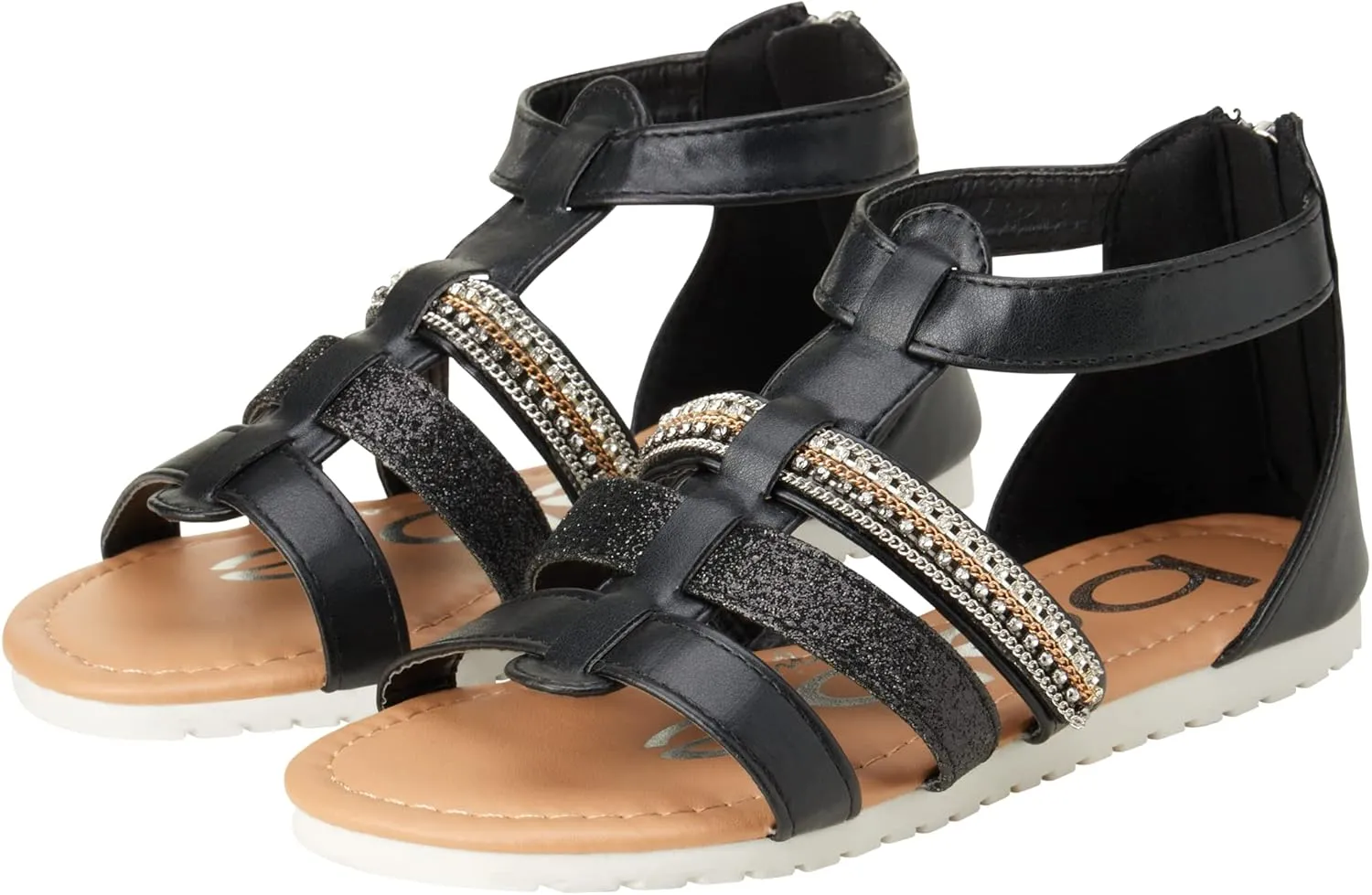 bebe Girls' Sandals - Open Toe Summer Shoes Cute Flat Strappy Gladiator Sandals with Ankle Zipper and Cushioned Sole