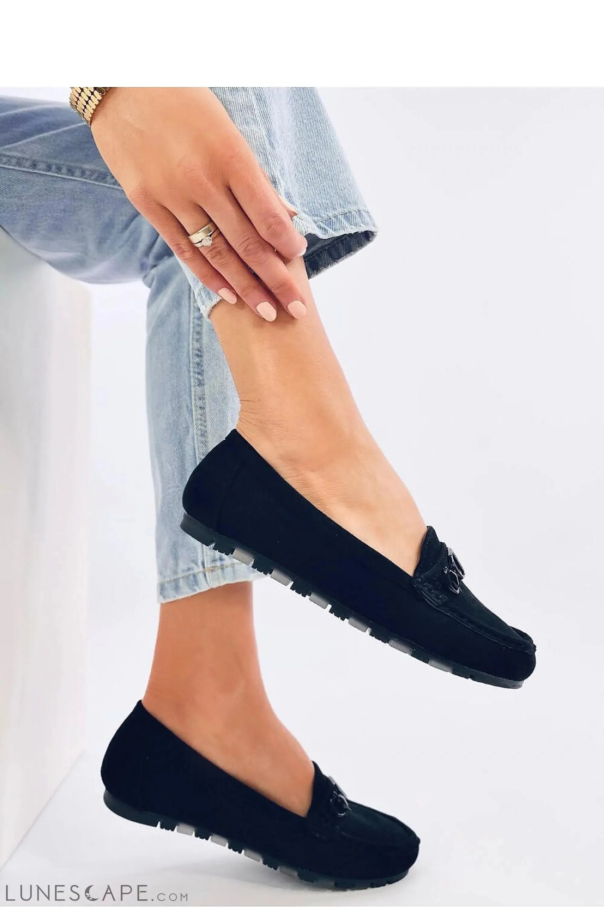 Black Vegan Suede Loafers with Matte Bit Hardware