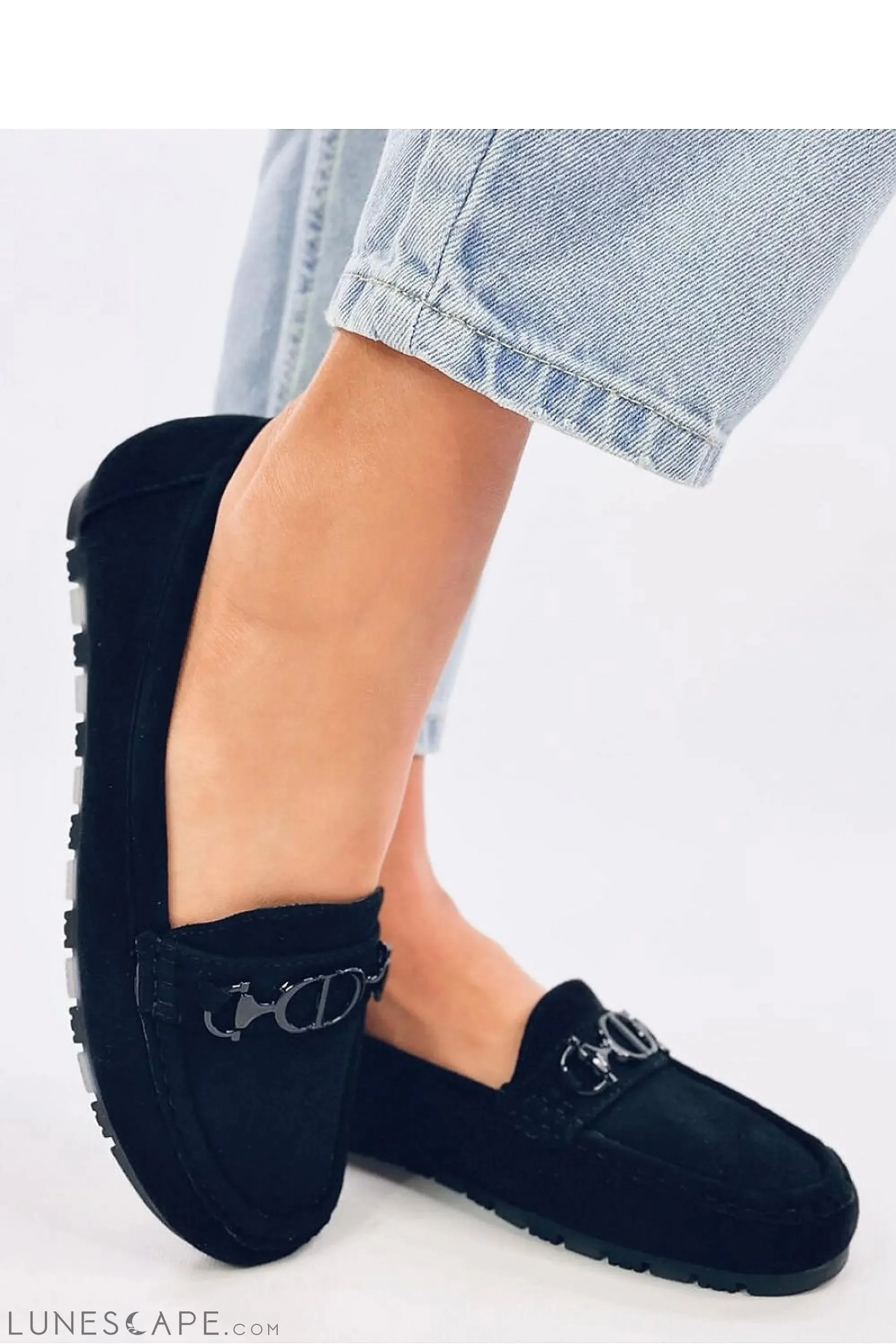 Black Vegan Suede Loafers with Matte Bit Hardware