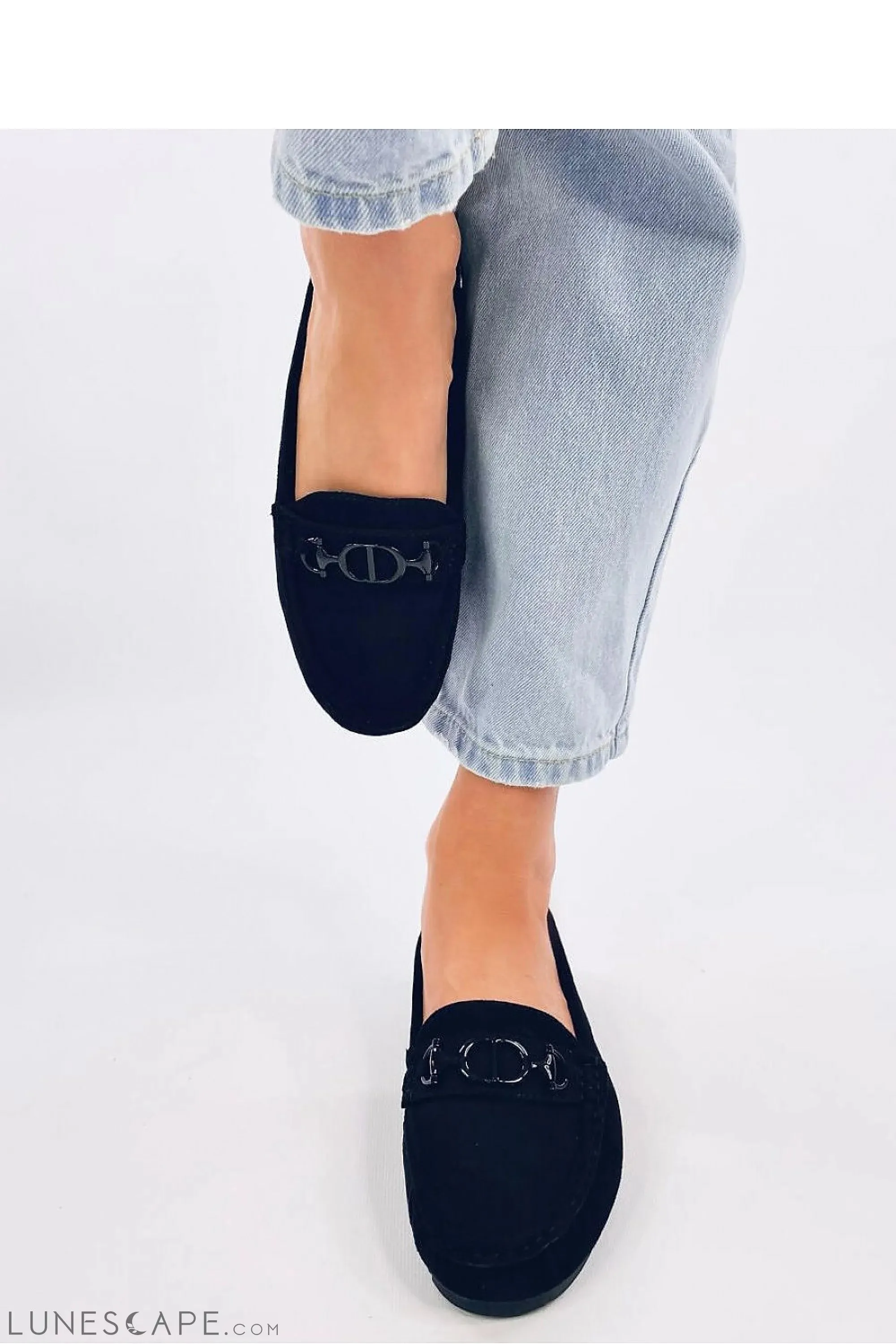 Black Vegan Suede Loafers with Matte Bit Hardware