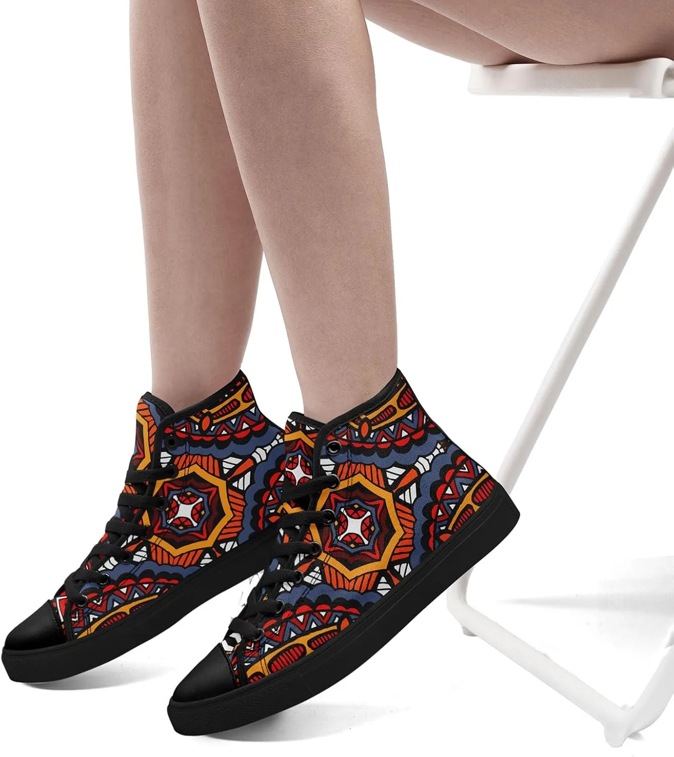 Bohemian High-Top Canvas Sneakers for Men Women – Breathable, Lightweight, Ethnic Casual Shoes with Durable Rubber Sole