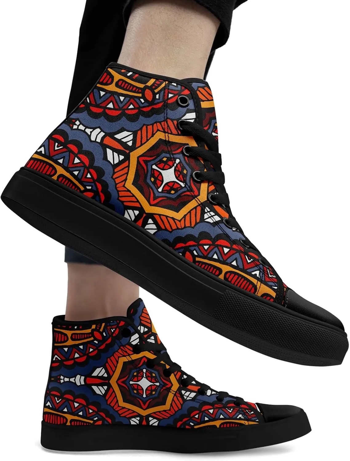 Bohemian High-Top Canvas Sneakers for Men Women – Breathable, Lightweight, Ethnic Casual Shoes with Durable Rubber Sole