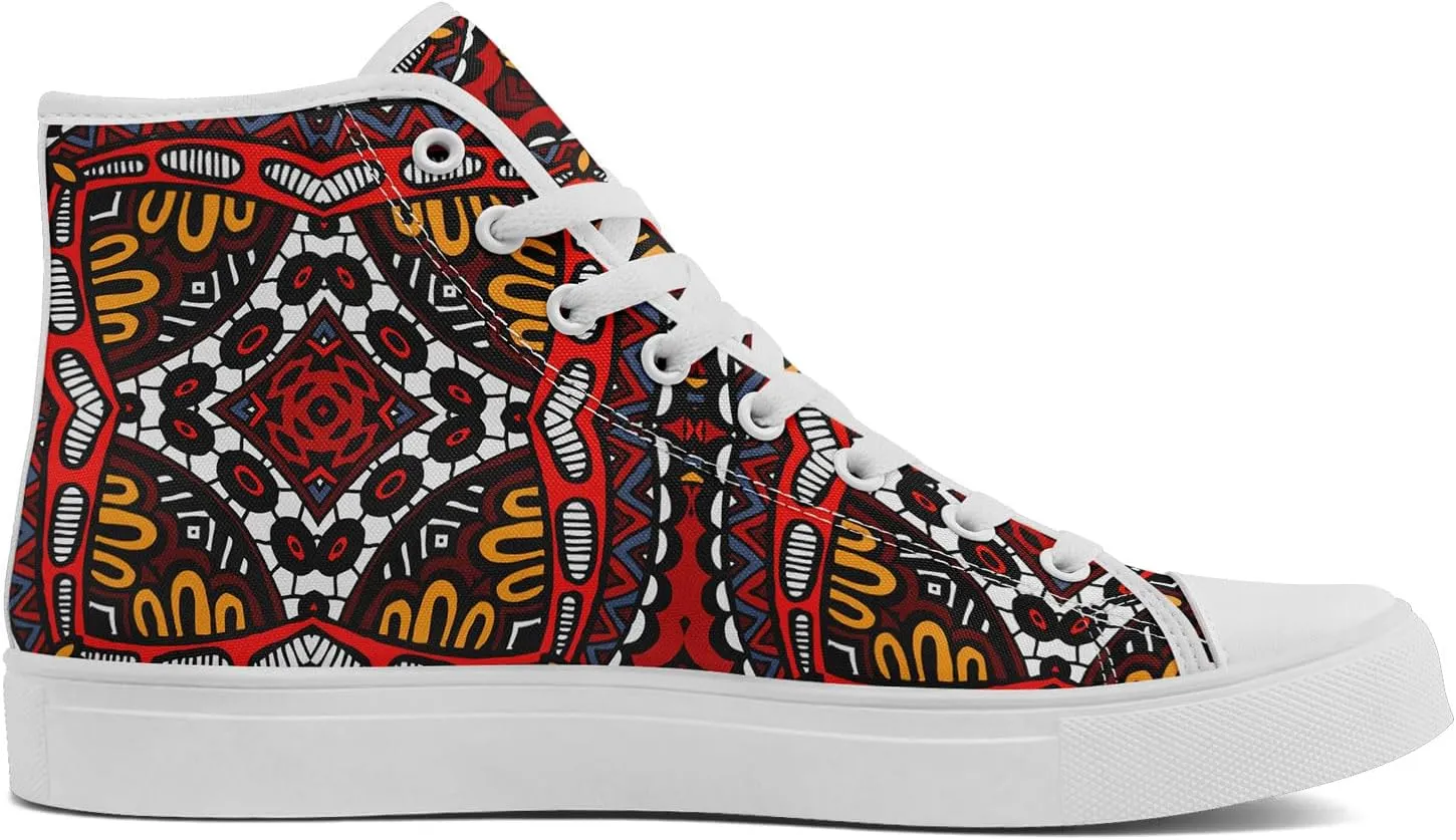 Bohemian High-Top Canvas Sneakers for Men Women – Breathable, Lightweight, Ethnic Casual Shoes with Durable Rubber Sole