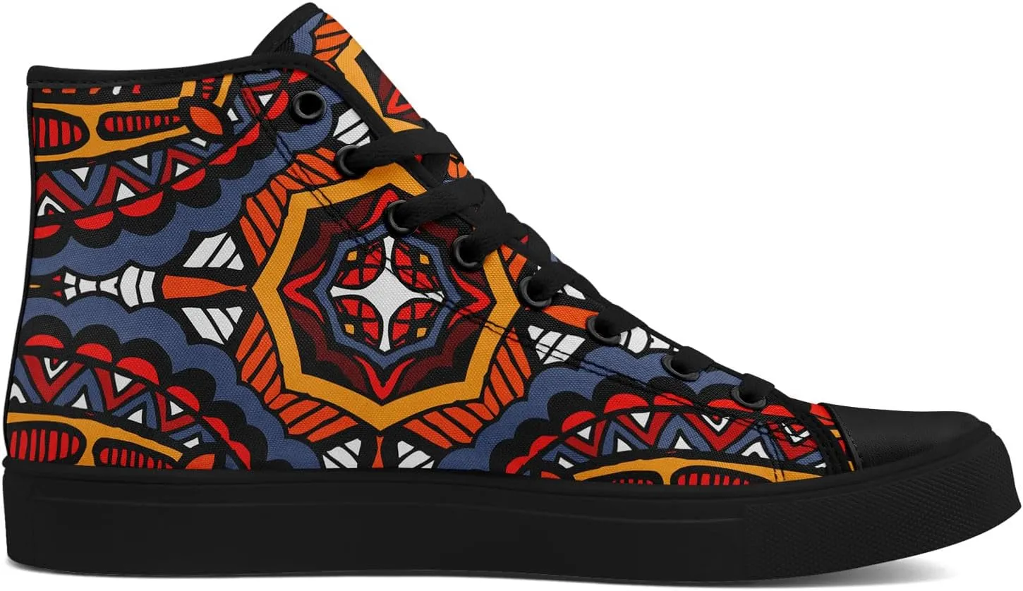 Bohemian High-Top Canvas Sneakers for Men Women – Breathable, Lightweight, Ethnic Casual Shoes with Durable Rubber Sole