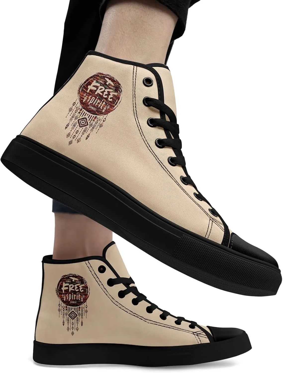 Bohemian High-Top Canvas Sneakers for Men Women – Breathable, Lightweight, Ethnic Casual Shoes with Durable Rubber Sole