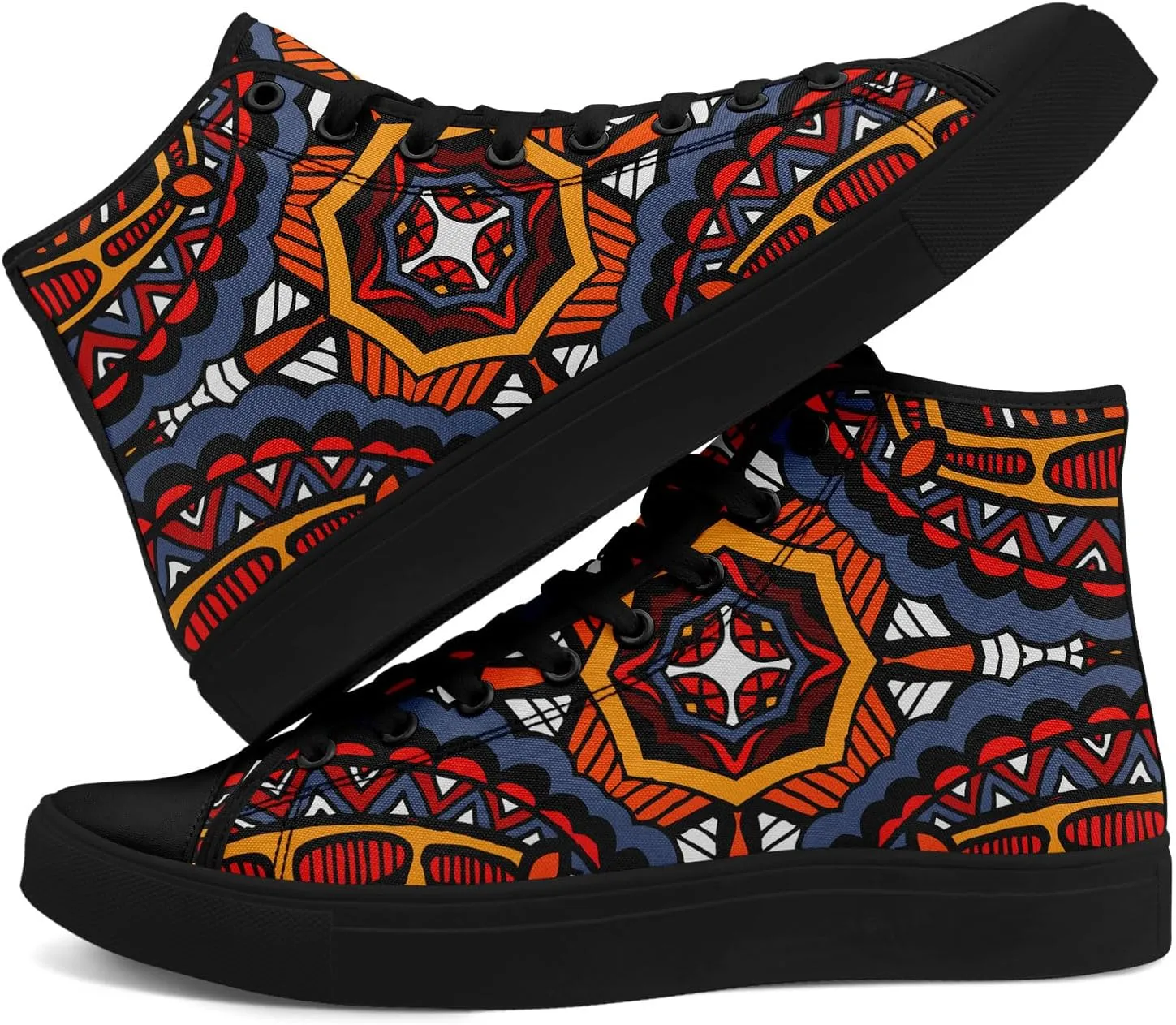 Bohemian High-Top Canvas Sneakers for Men Women – Breathable, Lightweight, Ethnic Casual Shoes with Durable Rubber Sole