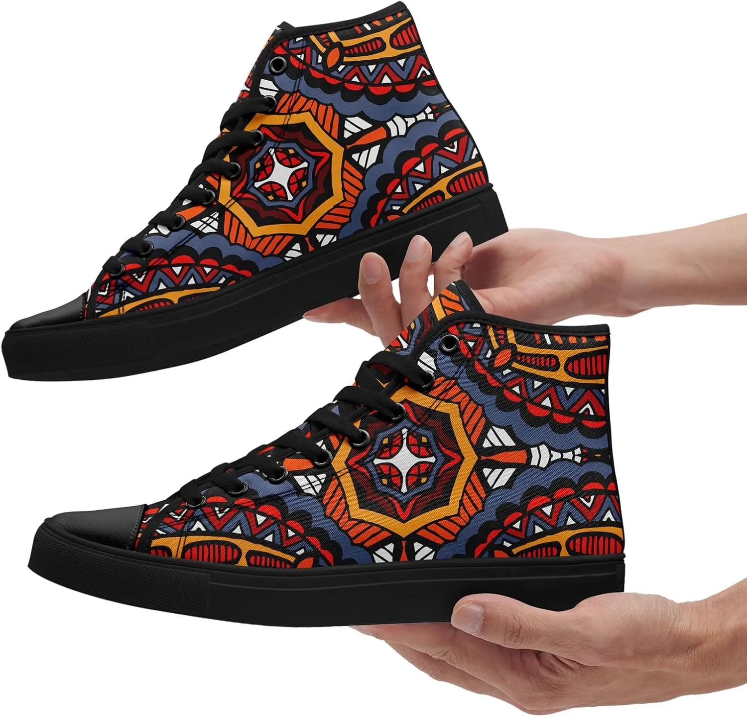 Bohemian High-Top Canvas Sneakers for Men Women – Breathable, Lightweight, Ethnic Casual Shoes with Durable Rubber Sole