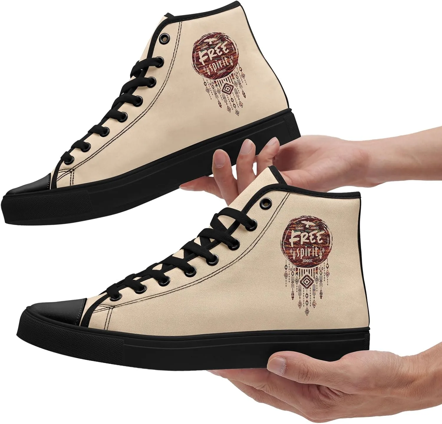 Bohemian High-Top Canvas Sneakers for Men Women – Breathable, Lightweight, Ethnic Casual Shoes with Durable Rubber Sole