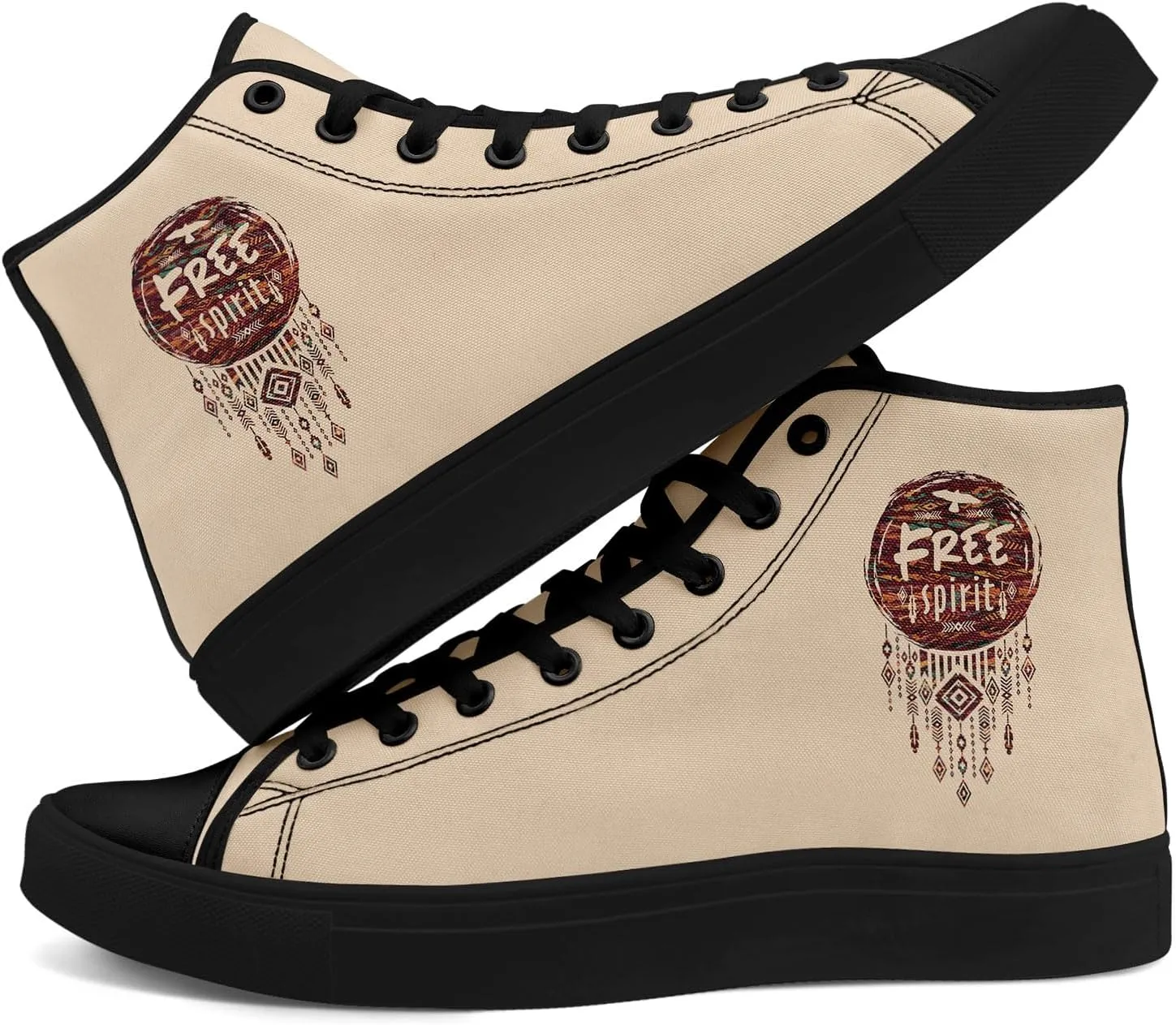 Bohemian High-Top Canvas Sneakers for Men Women – Breathable, Lightweight, Ethnic Casual Shoes with Durable Rubber Sole