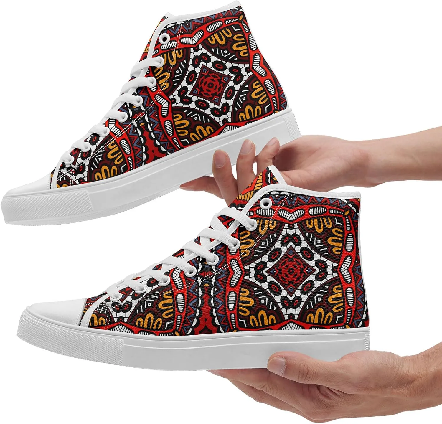 Bohemian High-Top Canvas Sneakers for Men Women – Breathable, Lightweight, Ethnic Casual Shoes with Durable Rubber Sole