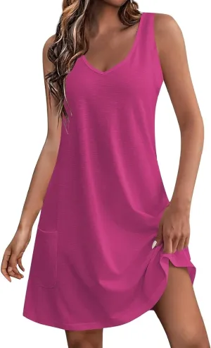 Boho Summer Dresses for Women 2024 Casual Loose Sleeveless Tunic Tank Dress Beach Coverup Sundresses Vacation Outfits