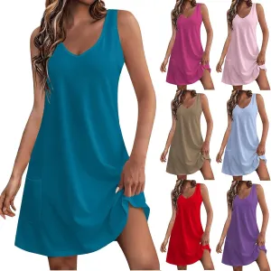 Boho Summer Dresses for Women 2024 Casual Loose Sleeveless Tunic Tank Dress Beach Coverup Sundresses Vacation Outfits