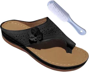 Bunion Correction Leather Open Toe Sandals, Women's Comfortable Platform Slip-On Flower Orthopedic Bunion Sandals, Orthotic Flip Flops, for Bunion Splints Toe Separator