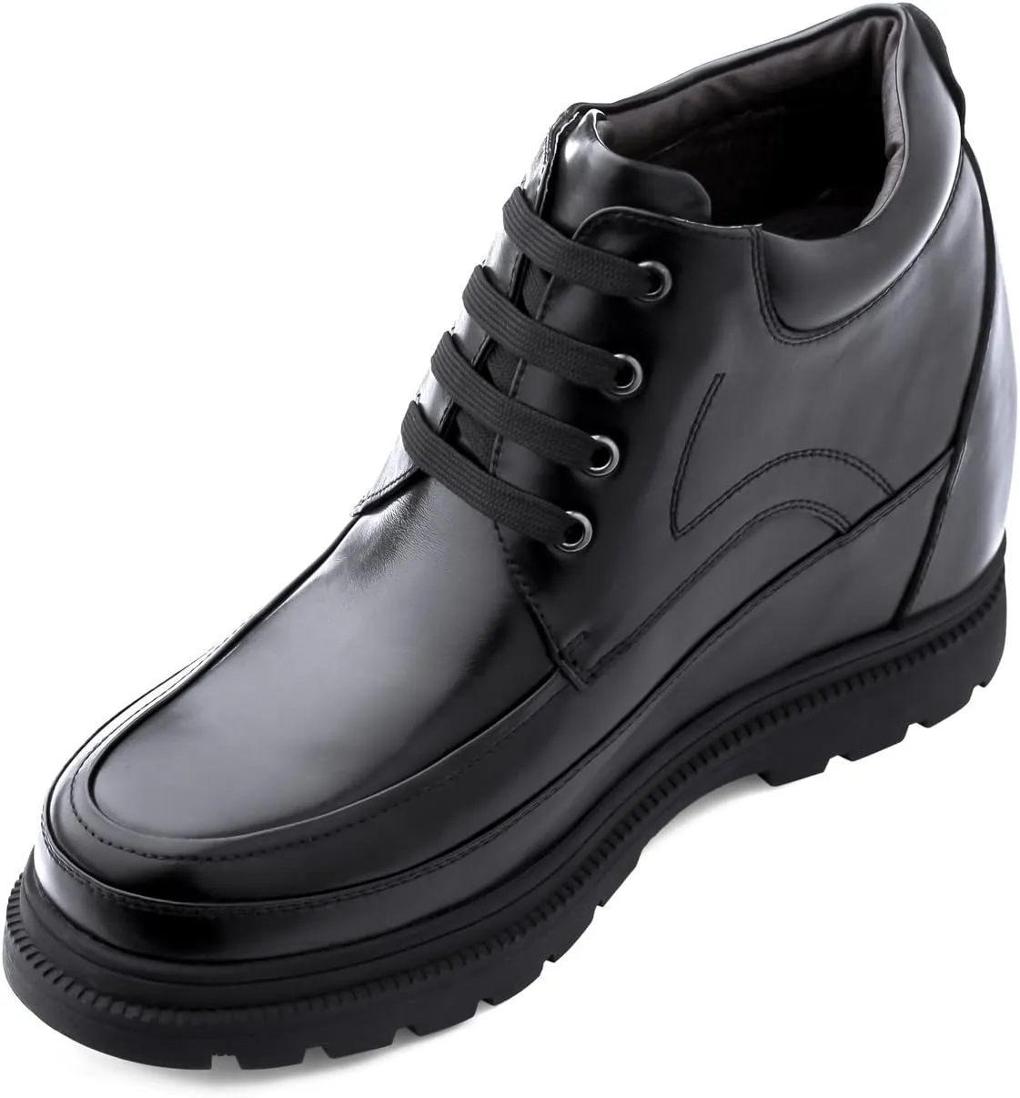 Calden Men's Invisible Height Increasing Elevator Shoes - Black Leather Lace-up High-top Boots with Extra Tall - 5.2 Inches Taller - K511615 - Size 9 D(M) US