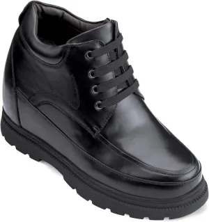 Calden Men's Invisible Height Increasing Elevator Shoes - Black Leather Lace-up High-top Boots with Extra Tall - 5.2 Inches Taller - K511615 - Size 9 D(M) US