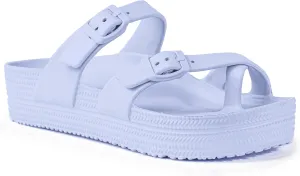 CAMVAVSR Womens Sandals with Arch Support - Comfortable Adjustable Buckles Beach Slides - Lightweight Summer Platform Sandal Chunky Cushioned