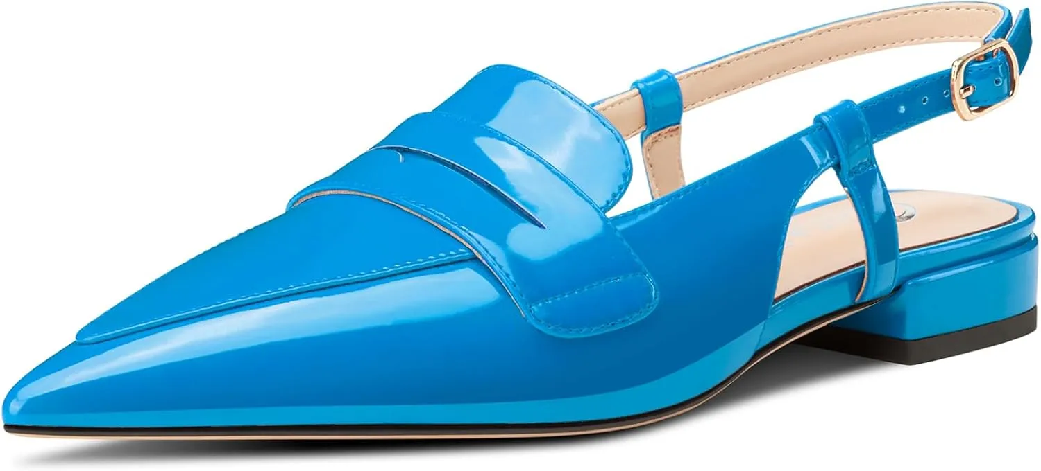Castamere Slingback Flats for Women Close Pointed Toe Loafers Low Heel Slip-on Pumps Office Casual Dress Shoes 0.8 Inches Heels