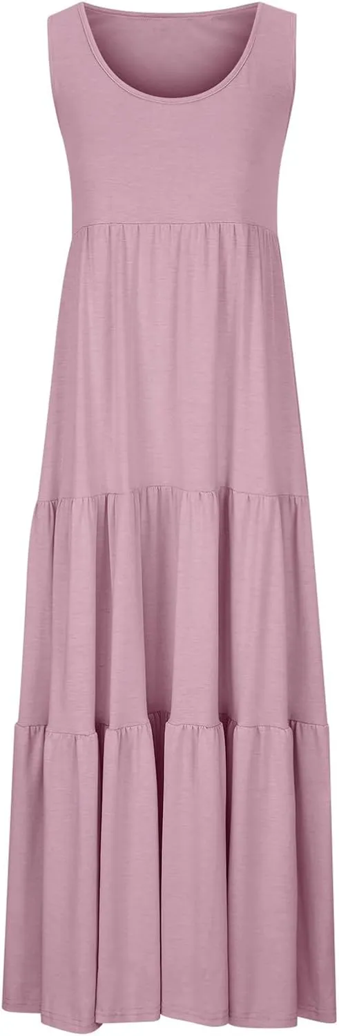 Ceboyel Tank Dresses for Women 2024 Smocked Sleeveless Maxi Dress Beach Vacation Sun Dress Trendy Causal Resort Sundresses