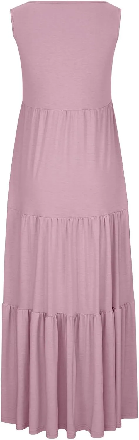 Ceboyel Tank Dresses for Women 2024 Smocked Sleeveless Maxi Dress Beach Vacation Sun Dress Trendy Causal Resort Sundresses