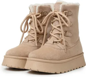 Celbreez Snow Boots Platform Boots Winter Boots for Women Mid Calf Lace up Women's Boot Cozy Boots Fleece Lined Boots Trending Shoes for Womens Warm Faux Fur Shoes