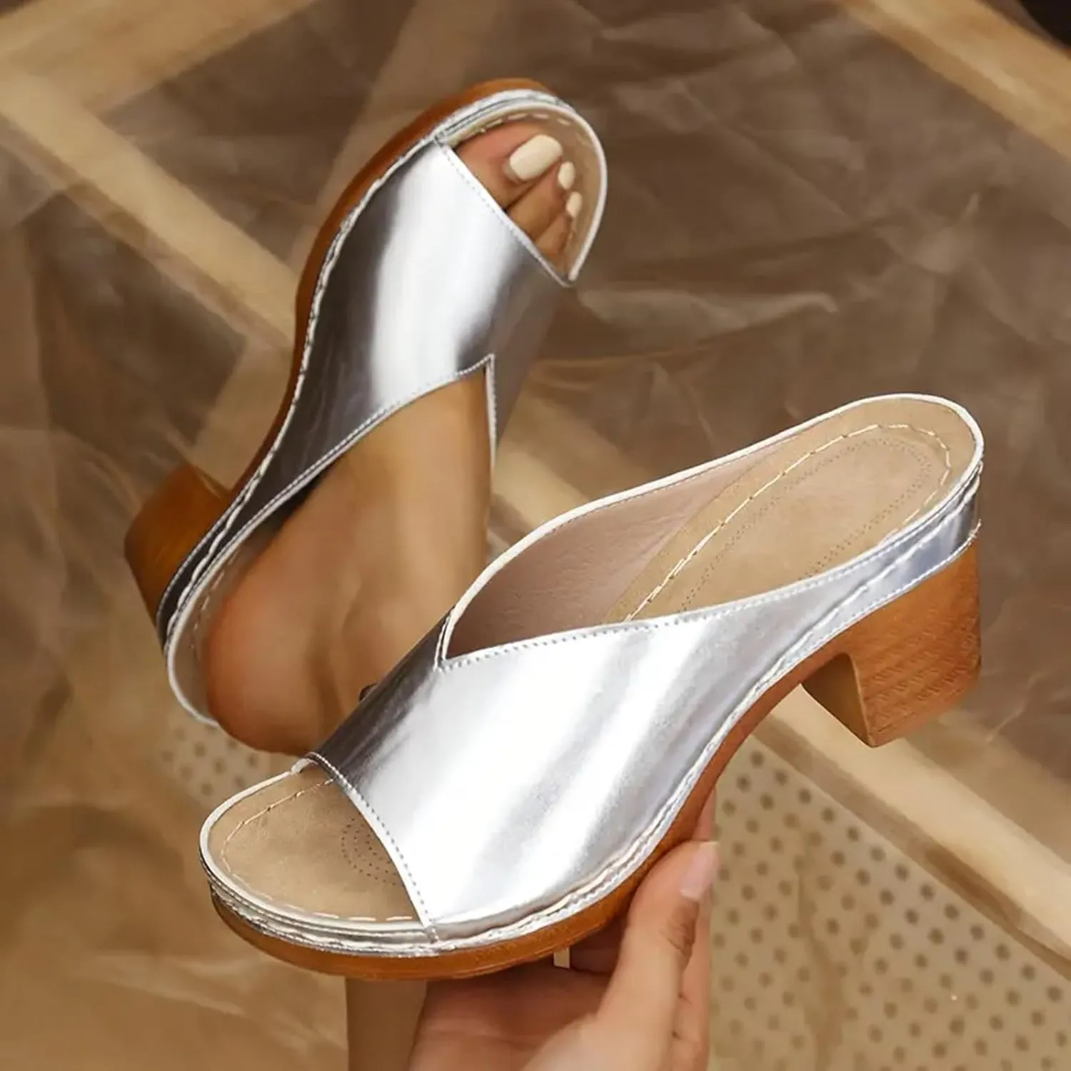 Chunky Heel Sandals for Women 2025 Dressy Summer Heels Comfortable Slip On Thong Sandals Open Toe Block Heeled Flip Flops Bridal Party Wedding Wedges Pumps Shoes