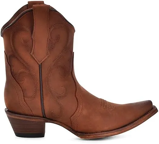 Circle G LADIE'S CINNAMON EMBROIDERY ANKLE BOOT, LEATHER SOLE, COWHIDE LEATHER, URBAN BOOTS, L6092
