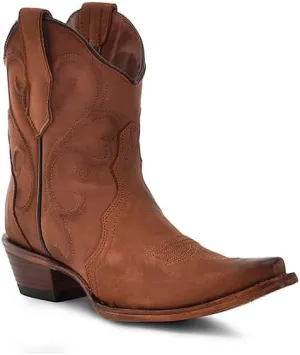 Circle G LADIE'S CINNAMON EMBROIDERY ANKLE BOOT, LEATHER SOLE, COWHIDE LEATHER, URBAN BOOTS, L6092