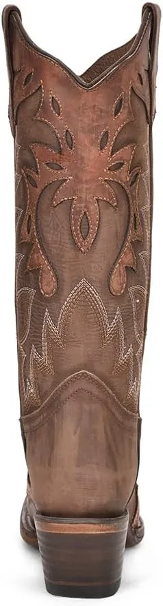 Circle G LADIES LD CHOCOLATE/COGNAC OVERLAY & EMBROIDERY WING TIP, SNIP TOE, LEATHER Sole, 13" Shaft, COWHIDE Leather, WESTERN BOOT, CHOCOLATE/COGNAC L6031 Size