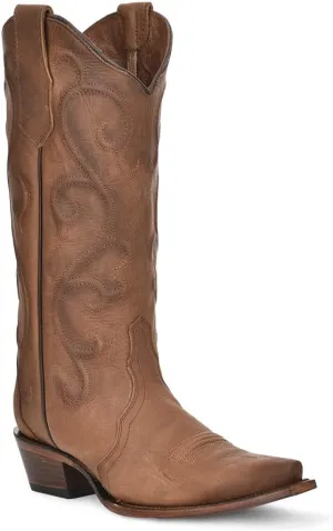 Circle G Ladies Ld Cinnamon Embroidery, Snip Toe, Leather Sole, 13" Shaft, Cowhide Leather, Western Boot, Cinnamon L6014 Size 7.5