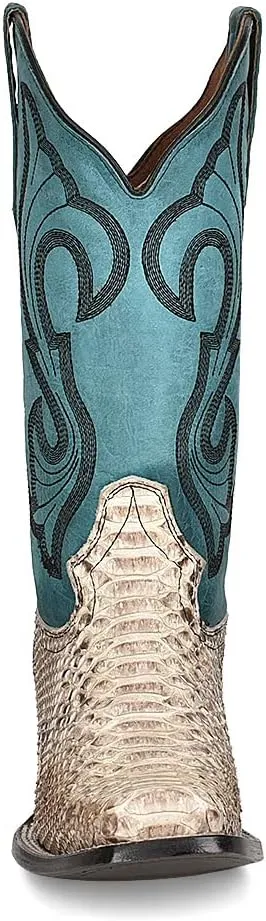 Circle G LADIES LD NATURAL/TURQUOISE PYTHON EMBROIDERY SQ. TOE, SQUARE TOE, LEATHER Sole, 12" Shaft, COWHIDE Leather, WESTERN BOOT, TURQUOISE L5906 Size