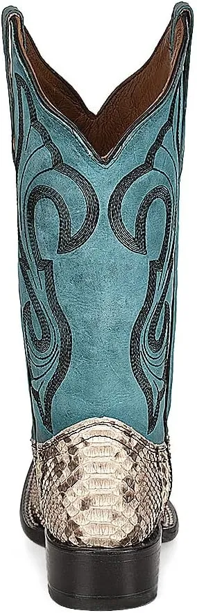 Circle G LADIES LD NATURAL/TURQUOISE PYTHON EMBROIDERY SQ. TOE, SQUARE TOE, LEATHER Sole, 12" Shaft, COWHIDE Leather, WESTERN BOOT, TURQUOISE L5906 Size