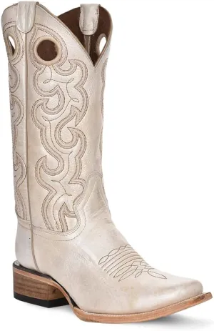 Circle G Ladies Ld Pearl Cutout & Embroidery Sq. Toe, Square Toe, Leather Sole, 11" Shaft, Cowhide Leather, Western Boot, Pearl L6007 Size 7